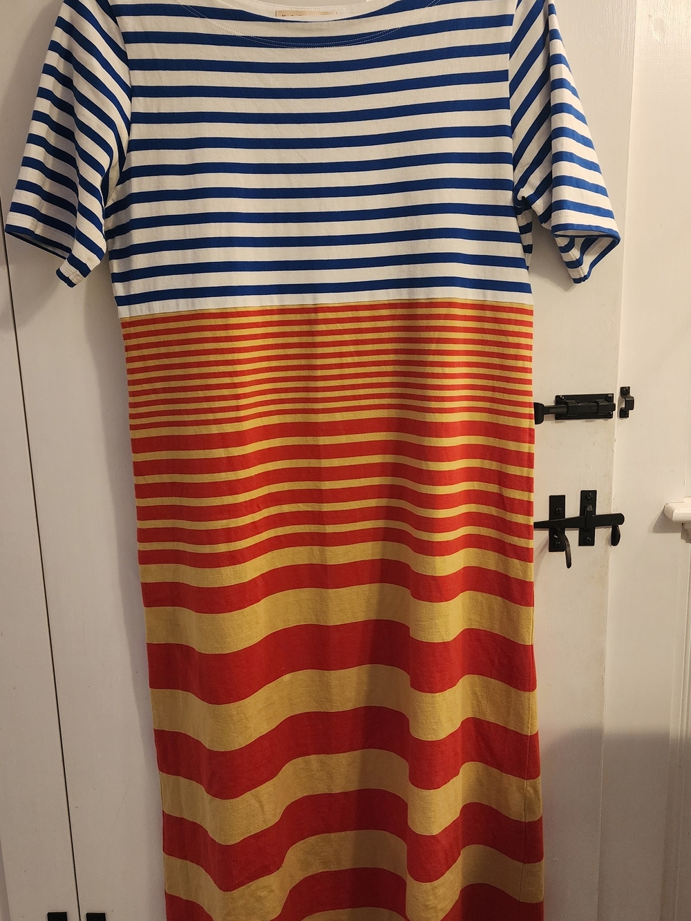 Marni Striped Short-Sleeve Maxi Dress in Blue, Red, Yellow